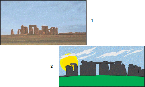   In the figure above, image 1 is a ____. A)  bitmap graphic B)  vector graphic C)  scanned image D)  digitized image