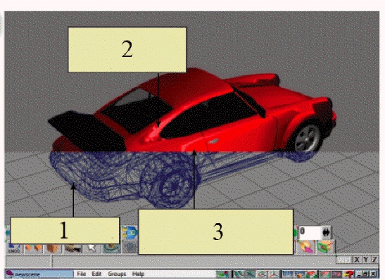   In the figure above, item 3 indicates ray tracing, which is where ____. A)  the rendering process begins B)  the wireframe begins C)  your computer creates highlights where the light rays contact the surface D)  the VIN number of the vehicle is located