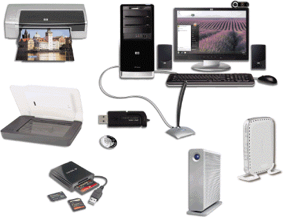   Computer hardware components like those in the accompanying figure include all of the following EXCEPT ____. A)  input and output devices B)  a system unit C)  storage and communications devices D)  application software