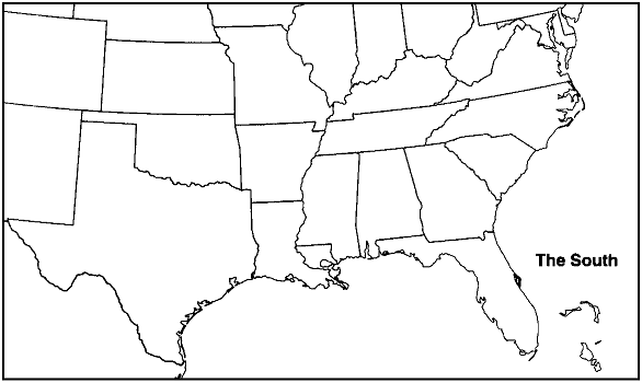 Instructions: On the accompanying map of the South, draw in lines to indicate the following:      Mississippi River