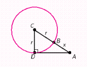 The circle in the figure has a radius of r and center at C . The distance from A to B is x .   ​ If    and   , find x . Round the answer to the nearest whole number. ​ A) 10 B) 17 C) 13 D) 12 E) 15