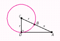 The circle in the figure has a radius of r and center at C . The distance from A to B is x .   ​ If    and   , find r . Round the answer to the nearest whole number. ​ A) 17 B) 16 C) 14 D) 15 E) 21