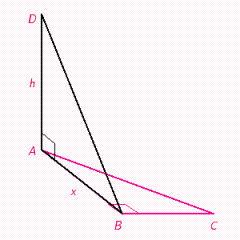 The figure shows two right triangles drawn at    to each other.   ​ If   ,   , and   , find x and then find h . Round each answer to the nearest whole number. ​ A) ​   B)    C) ​   D) ​   E) ​  