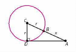 The circle in the figure has a radius of r and center at C . The distance from A to B is x .   ​ If    and   , find r .  Apply the rules regarding the use of significant digits when determining your answer.   __________  