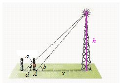 In the figure below, a person standing at point A notices that the angle of elevation to the top of the antenna is    . A second person standing 37.0 feet farther from the antenna than the person at A finds the angle of elevation to the top of the antenna to be    . How far is the person at A from the base of the antenna? Round your answer to the nearest feet.       ​ A) 197 ft B) 194 ft C) 192 ft D) 191 ft E) 195 ft