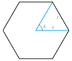 The formula below gives the relationship between the number of sides n , the radius r , and the length of each side l in a regular polygon. Find n , if l = r .     n = __________
