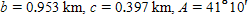 Referring to triangle ABC, find the area of the triangle.   ? Round to three significant digits. A) 0.131 km <sup>2</sup> B) 0.125 km <sup>2</sup> C) 0.121 km <sup>2</sup> D) 0.133 km <sup>2</sup> E) 0.123 km <sup>2</sup>