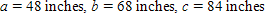Referring to triangle ABC, find the area of the triangle.   ​  Round to three significant digits.  S = __________ inches<sup>2</sup>