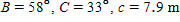 Referring to triangle ABC, find the area of the triangle.   ​  Round to three significant digits.  S = __________ m<sup>2</sup>