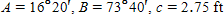 Referring to triangle ABC, find the area of the triangle.   ​  Round to three significant digits.  S = __________ ft<sup>2</sup>