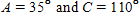 The area of a triangle is 80 in<sup>2</sup>. Find the length of the side included between the angles    Round to three significant digits.  b = __________ inches