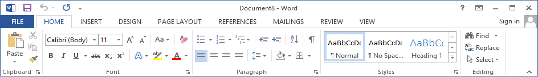   Tell what you know about each of the following items, making sure to include a description of each item's location in the accompanying image and the function it serves: Ribbon, Quick Access Toolbar, FILE tab, Dialog Box Launcher, and Gallery.