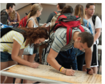   One study found that cheating on tests on campuses with honor codes, like the code being signed in the accompanying figure, is typically ____ compared to campuses that do not have honor codes. A) the same B) one-third to one-half less C) twice as much D) one-third to one-half more