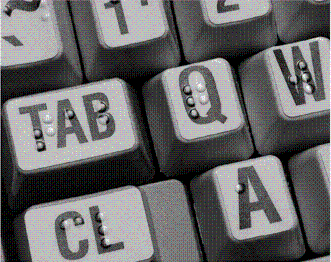      The keys on the keyboard shown in the accompanying figure contain Braille overlays . _________________________