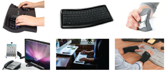       Explain the function of three of the six types of ergonomic hardware shown in the accompanying figure.