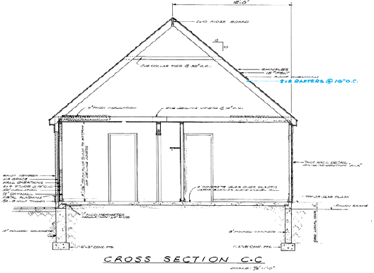   The accompanying figure shows a ____. A)  roof framing plan B)  section view of the roof C)  rafter table D)  general roof plan view