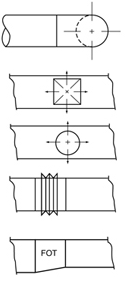   The accompanying figure shows an assortment of mechanical symbols. What is the symbol at the top? A)  Round ceiling diffuser B)  Round supply duct turned down C)  Flexible connection D)  Transition