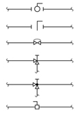  The accompanying figure shows an assortment of mechanical symbols. What is the symbol at the top? A)  Diaphragm valve B)  Angle globe valve C)  Ball valve D)  Butterfly valve