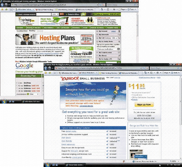 <strong> Thousands of Web ____ companies, such as those shown in the accompanying figure, offer personal or small business server space for a fee.</strong> A) designing B) hosting C) marketing D) advertising