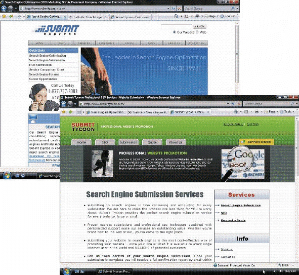 <strong> E-commerce companies, such as those shown in the accompanying figure, offer ____ services.</strong> A) reciprocal link B) meta tag placement C) keyword search D) search tool submission