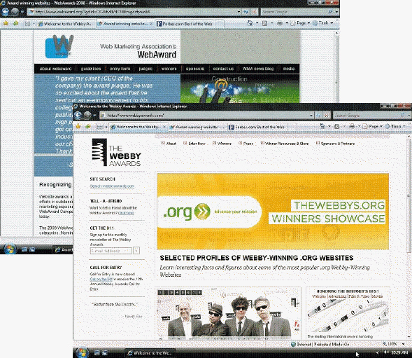 <strong> Winning a prestigious ____ from a site, such as those shown in the accompanying figure, can help promote your site.</strong> A) award B) ad C) link D) visitor