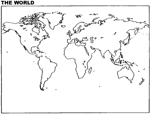 Please use this outline map of the world to answer the question(s).        -Referring to Map 9.1, shade in the areas that were Catholic, Protestant, and Calvinist