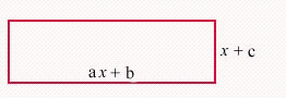 Find a polynomial that represents the perimeter of the rectangle in the picture, if a = 10, b = 4 and c = 6.   A)   22 x + 20  B)   44 x + 40  C)   22 x - 20  D)   440 x