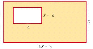  Represent the area of the shaded region in the following figure, where a = 7, b = 8, c = 3 and d = 9.   A)   7 x ^ { 2 } + 5 x  B)   7 x ^ { 2 } - 5 x - 27  C)   7 x ^ { 2 } + 5 x + 27  D)   7 x ^ { 2 } - 5 x + 27  E)   7 x ^ { 2 } + 5 x - 27