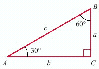 For this problem use the triangle in the figure. If a = 7 feet find b and c . Express the answers in simplest radical form.   A)   b = 7 \sqrt { 3 } \text { feet, } c = 14 \sqrt { 3 } \text { feet }  B)   b = 14 \text { feet, } c = 14 \text { feet }  C)   b = 7 \sqrt { 3 } \text { feet, } c = 14 \text { feet }  D)   b = 7 \sqrt { 3 } \text { feet, } c = 7 \sqrt { 3 } \text { feet }