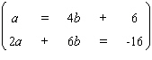 Solve the system by using substitution. If the equations of the system are dependent, or if a system is inconsistent, so indicate. In those cases enter dependent or inconsistent . Otherwise, enter your answer as an ordered pair ( a , b ).