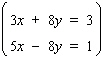 Solve the system by using the elimination-by-addition method. If the equations of the system are dependent, or if a system is inconsistent, so indicate. In those cases enter dependent or inconsistent . Otherwise, enter your answer as an ordered pair ( x , y ).