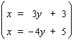 Solve the system by using either the substitution method or the elimination-by-addition method, whichever seems more appropriate. If the equations of the system are dependent, or if a system is inconsistent, so indicate. In those cases enter dependent or inconsistent . Otherwise, enter your answer as an ordered pair ( x , y ).