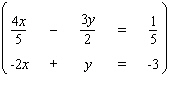 Solve the system by using either the substitution method or the elimination-by-addition method, whichever seems more appropriate. If the equations of the system are dependent, or if a system is inconsistent, so indicate. In those cases enter dependent or inconsistent . Otherwise, enter your answer as an ordered pair ( x , y ), enter x and y as fractions.